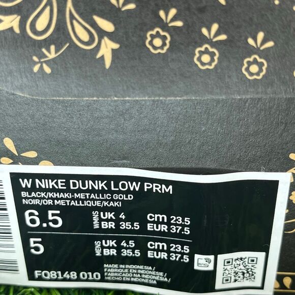 Nike Dunk Low PRM Metallic Gold Khaki Black Women’s 6.5 / Men’s 5 FQ8148-010 - Picture 6 of 6